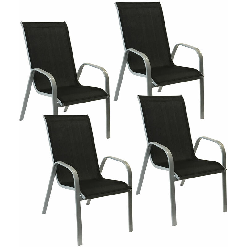 Happy Garden - Lot de 4 chaises marbella en textilène noir - aluminium gris