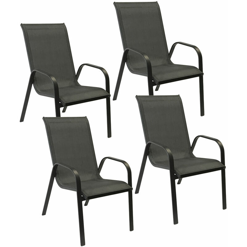 Lot de 4 chaises MARBELLA en textilène gris - aluminium gris anthracite - anthracite