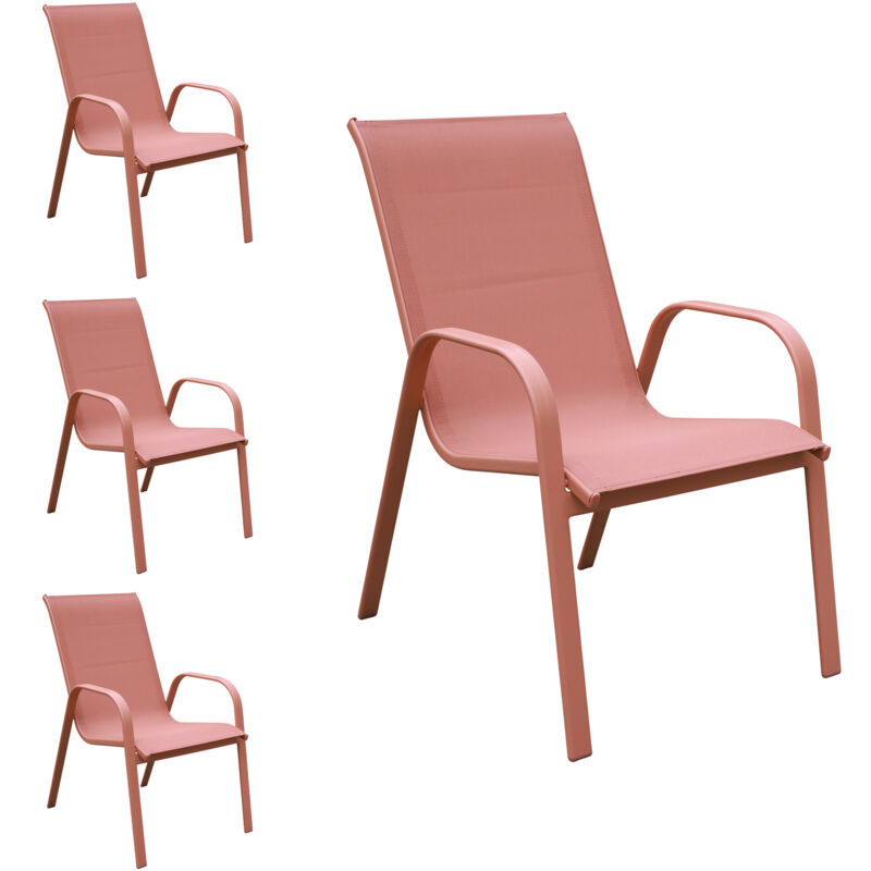Happy Garden - Lot de 4 chaises marbella en textilène terracotta - aluminium terracotta