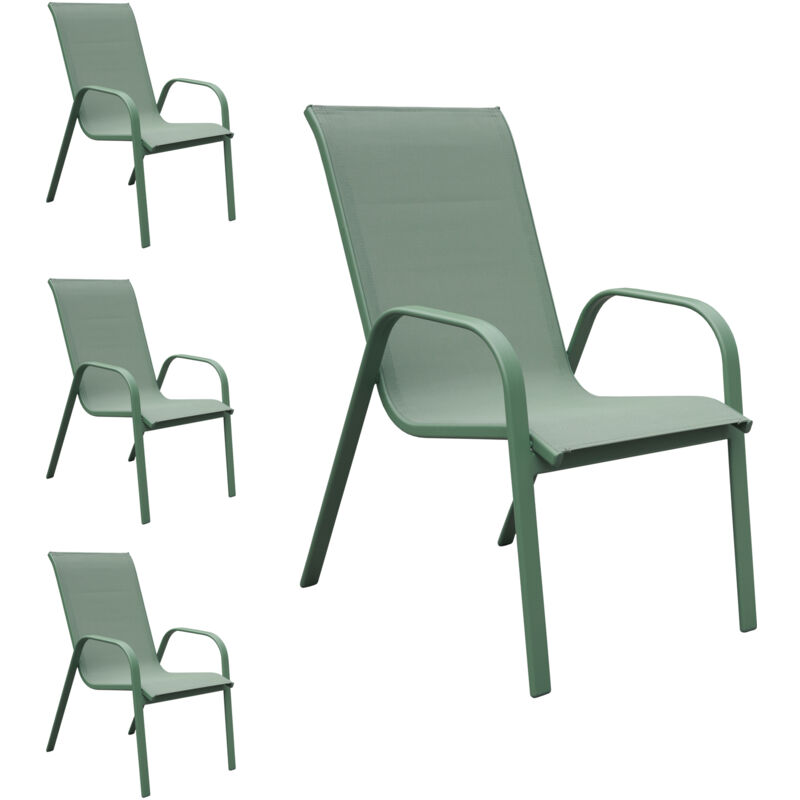 Happy Garden - Lot de 4 chaises marbella en textilène vert sauge - aluminium vert sauge