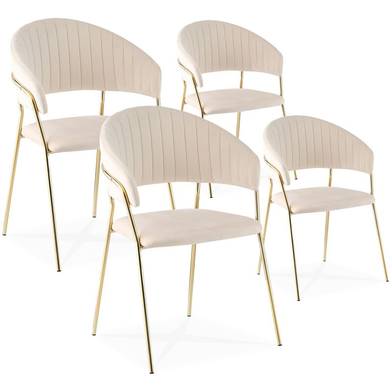 Intensedeco - Lot de 4 chaises Margaux velours beige pieds dorés