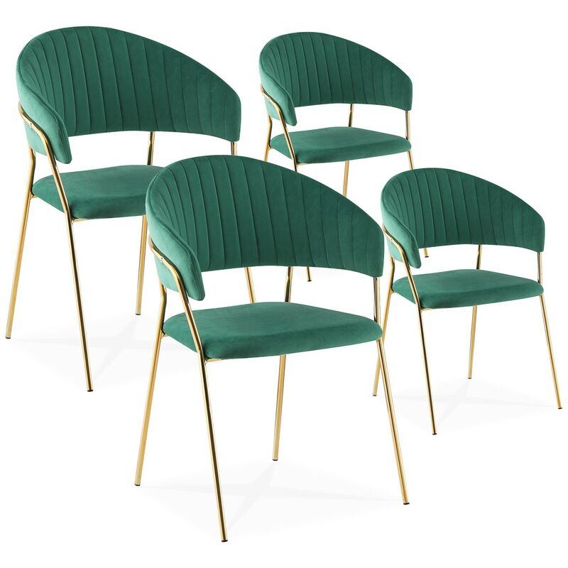 Intensedeco - Lot de 4 chaises Margaux velours vert pieds dorés