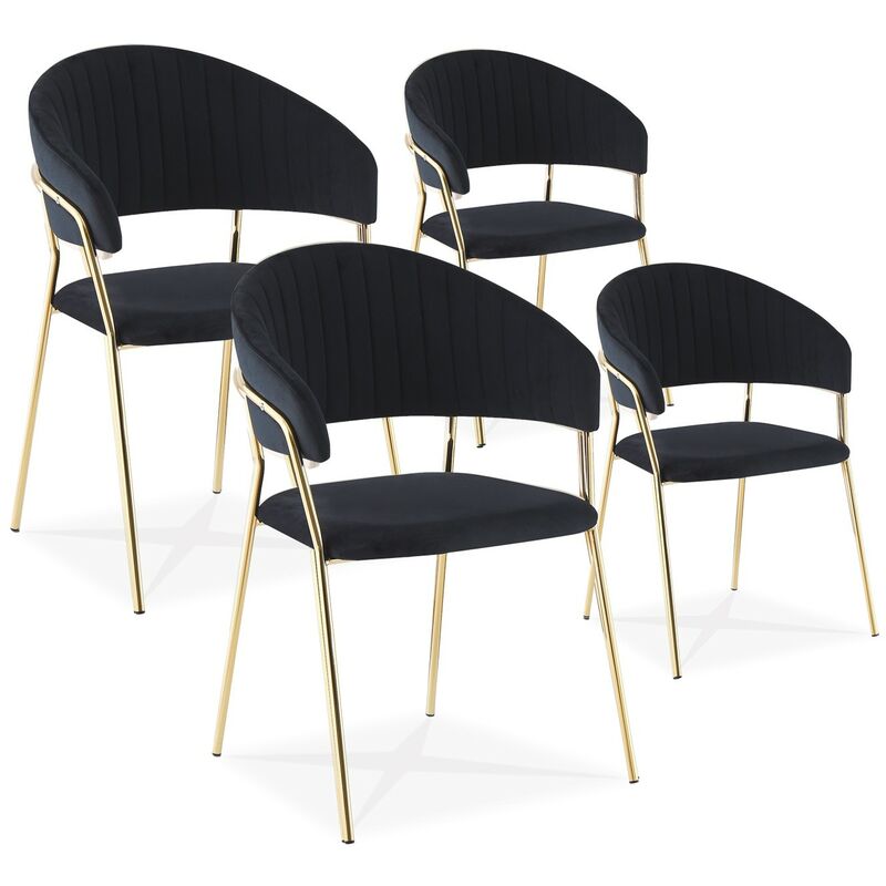 Intensedeco - Lot de 4 chaises Margaux velours noir pieds dorés