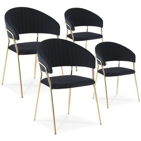 Intensedeco – Lot de 4 chaises Margaux en velours noir avec pieds en métal doré – Dimensions 53x51x78 cm – Design contemporain art déco
