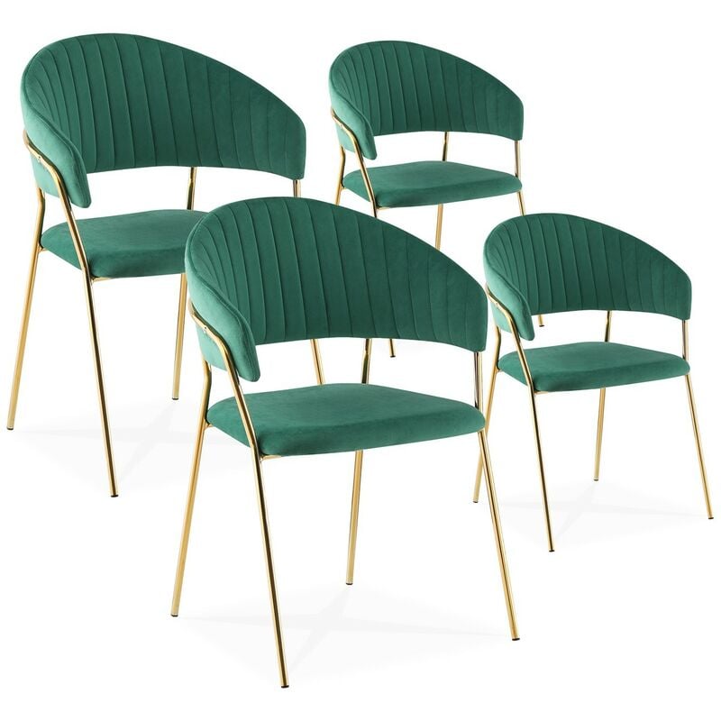 Intensedeco - Lot de 4 chaises Margaux velours vert pieds or