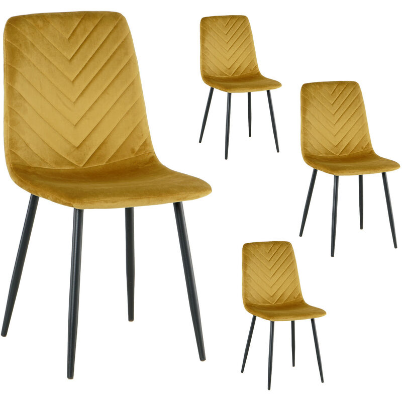 Casa Baoli - Lot de 4 chaises markus tissu velours jaune pieds métal