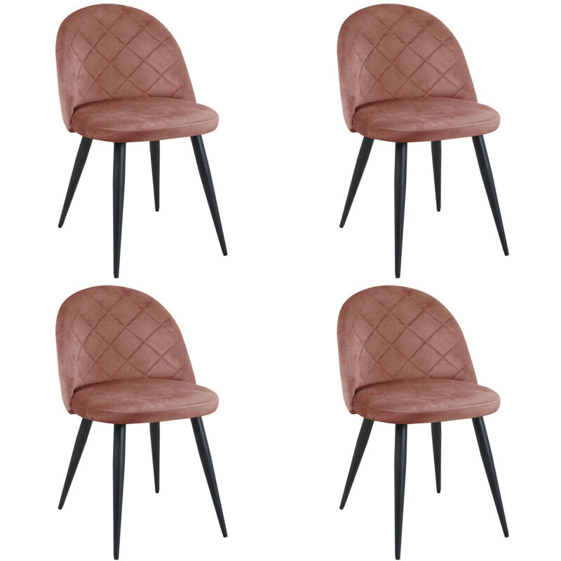 Akord - Lot de 4 chaises matelassées de salle à manger en velours SJ.077 Rose