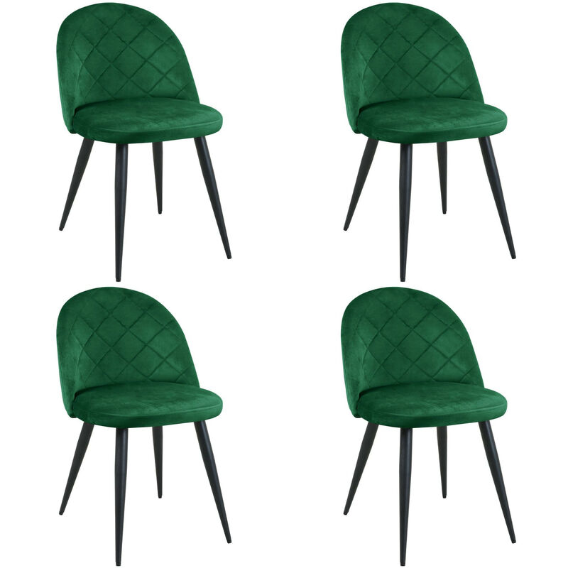 Lot de 4 chaises matelassées de salle à manger en velours Akord SJ.077 Vert Bouteille