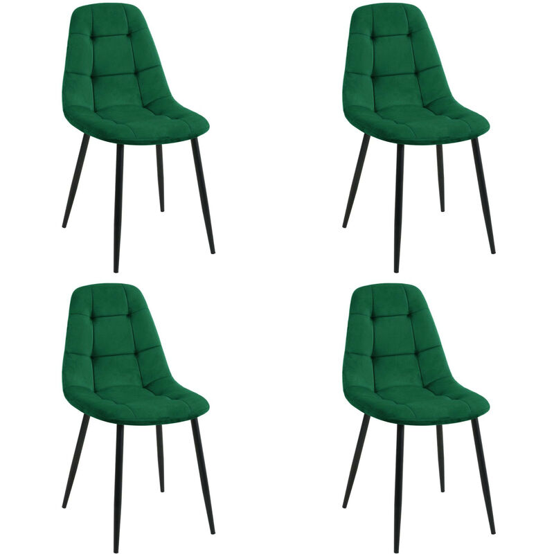 Akord - Lot de 4 chaises matelassées de salle à manger en velours SJ.1 Vert Bouteille