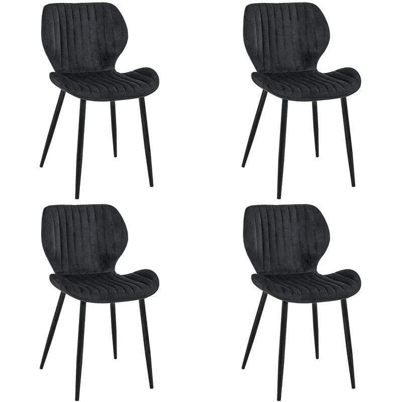 Akord - Lot de 4 chaises matelassées de salle à manger en velours SJ.17 Noir
