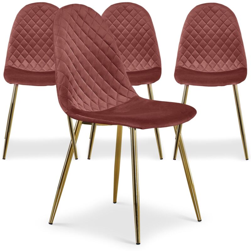 Lot de 4 chaises matelassées Norway Velours Rose