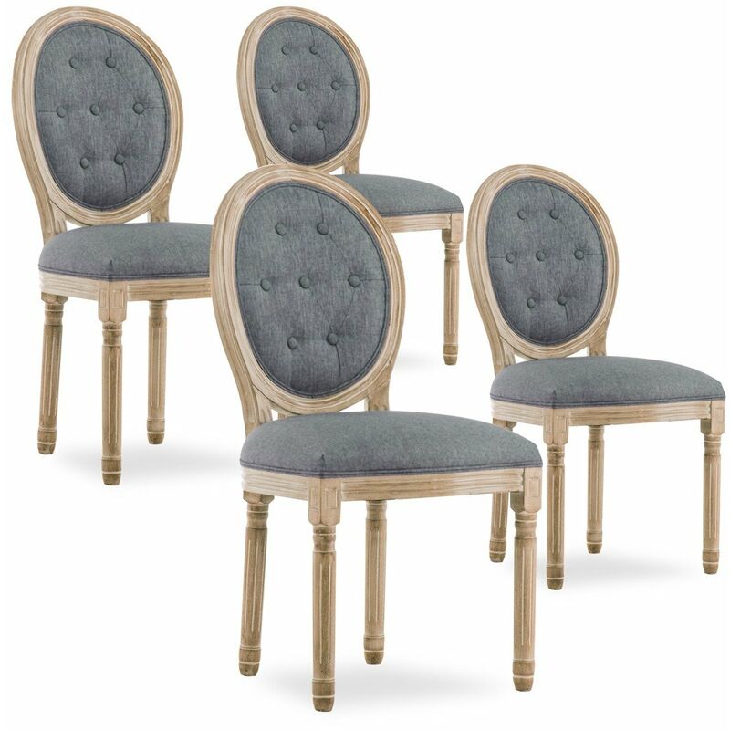 Intensedeco - Lot de 4 chaises médaillon capitonnées Louis xvi tissu Gris