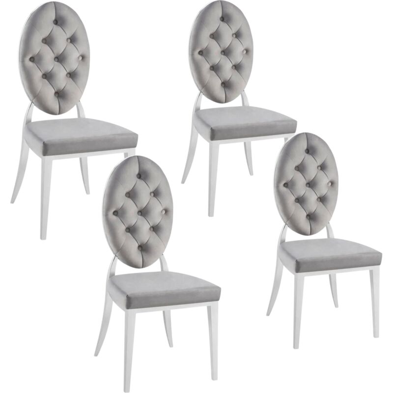 Homy France - Lot de 4 chaises medaillon capitonnées velours Gris
