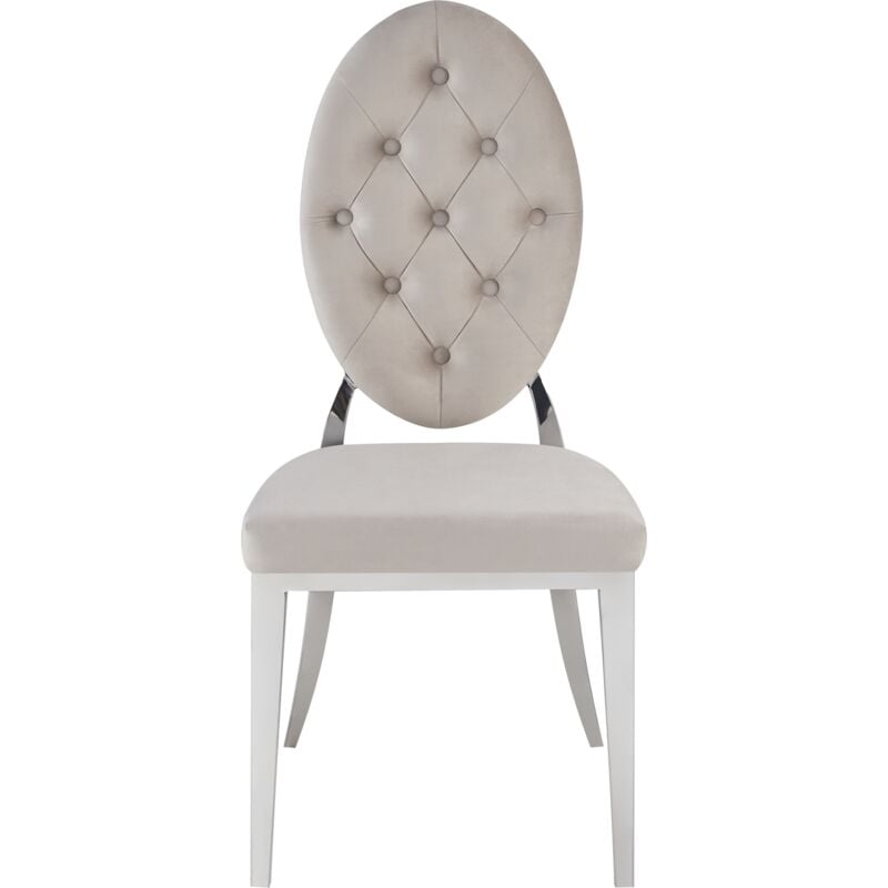 Homy France - Lot de 4 chaises medaillon capitonnées velours Blanc cassé