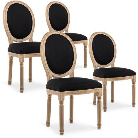 INTENSEDECO Lot de 4 chaises médaillon Louis XVI tissu Noir - Noir