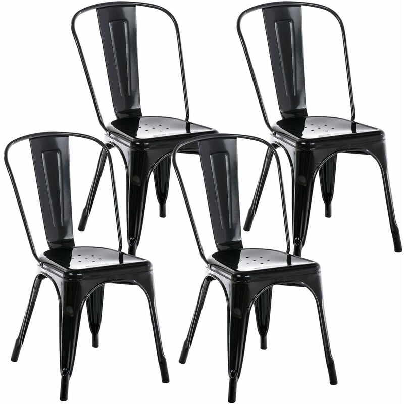 CLP - Ensemble de 4 chaises empilables en chaises de bar en métal. Couleur : Noir