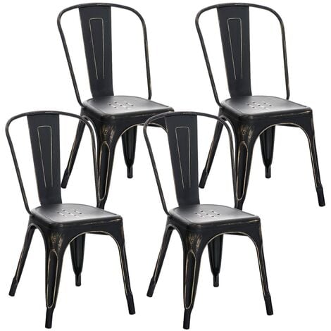 Carolann - Lot de 4 Chaises Noires Métal et PVC - Altobuy