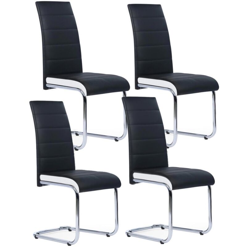 Idmarket – Lot de 4 chaises noires liseré blanc – Structure métal chromé – Assise rembourrée en mousse recyclée – Dimensions 43,5x54x98cm