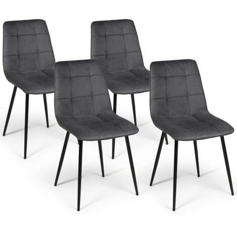 Lot de 4 chaises MILA en velours gris foncé pour salle à manger