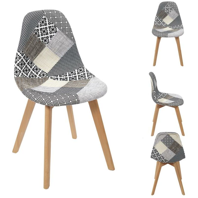 mobilibrico - lot de 4 chaises patchwork gris