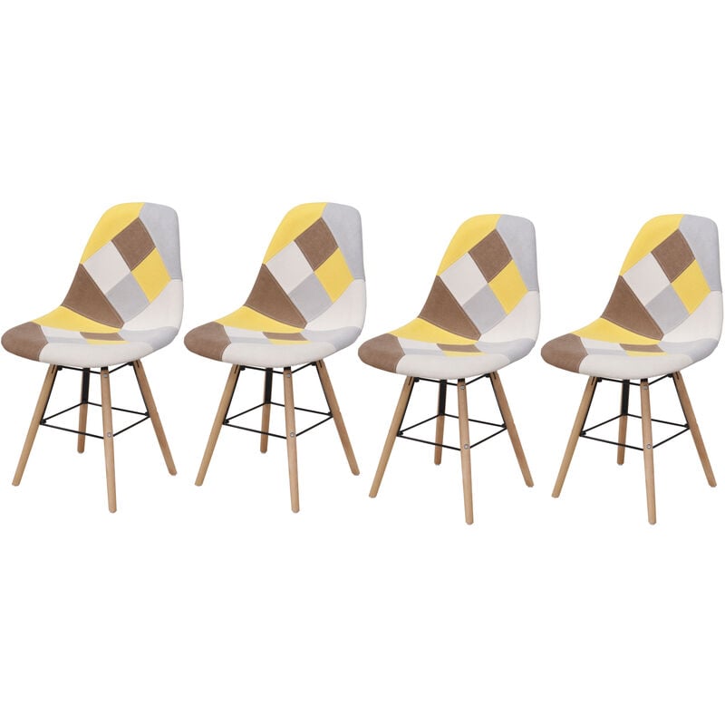 Hobag - Lot de 4 chaises - patchwork jaune - Scandinave - Pieds bois