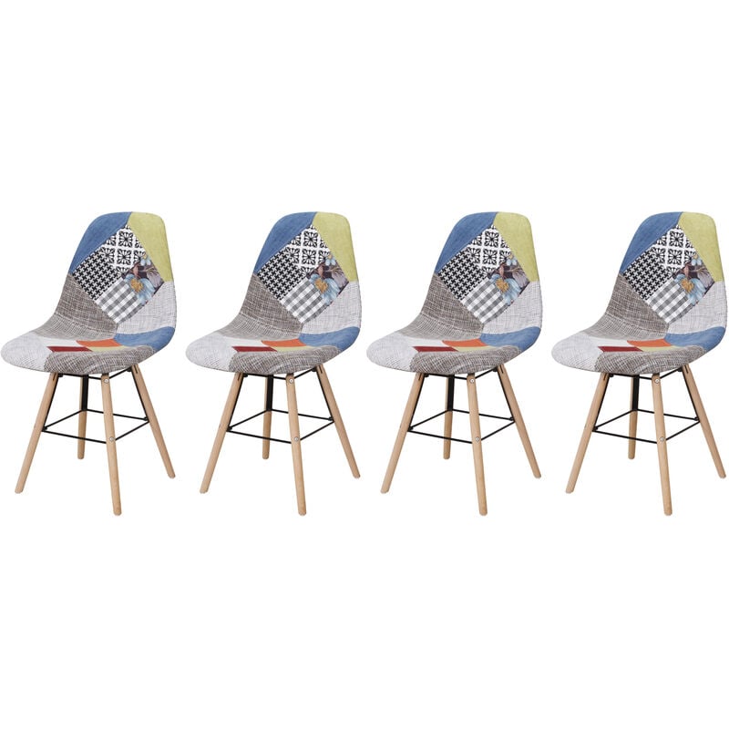 Hobag - Lot de 4 chaises - patchwork multicouleur - Scandinave - Pieds bois
