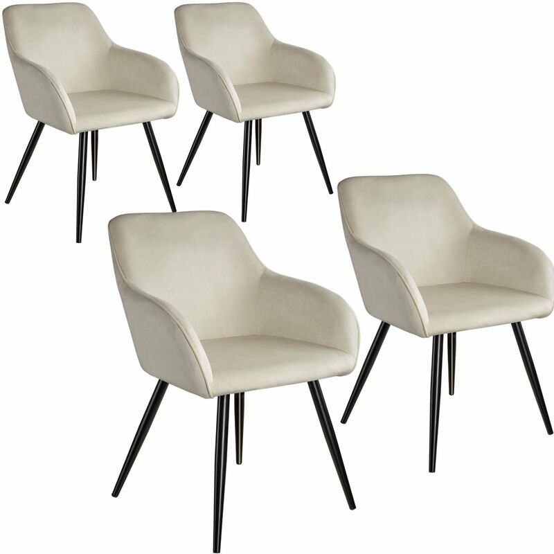 Helloshop26 - Lot de 4 chaises pieds noir siège de salon cuisine salle à manger design élégant velours beige