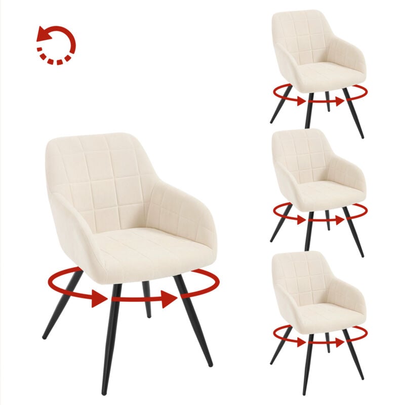 Woltu - Lot de 4 Chaises Pivotante Salle à Manger Fauteuil Salle à Manger en Velours, Pieds en Métal, Beige