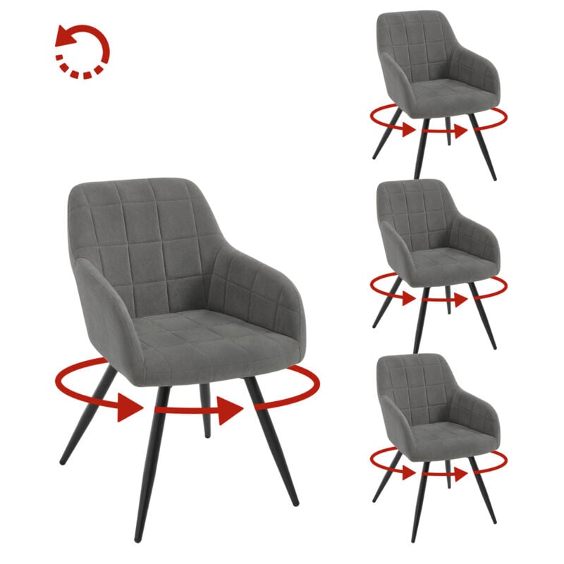 Woltu - Lot de 4 Chaises Pivotante Salle à Manger Fauteuil Salle à Manger en Velours, Pieds en Métal, Gris Foncé