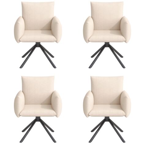 Lot de 4 chaises pivotantes 360° velours beige - Rembourrées, soutien lombaire, pieds métal - Salon/salle à manger/bureau
