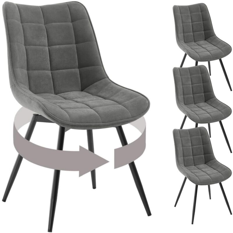 Woltu - Lot de 4 Chaises Pivotantes Salle à Manger Chaises de Cuisine, Tissu en Velours, Pieds en Métal, Gris Foncé