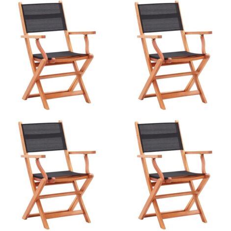 Lot de 4 Chaises pliables de jardin,Fauteuils d'extérieur Noir Eucalyptus et textilène -TF43921