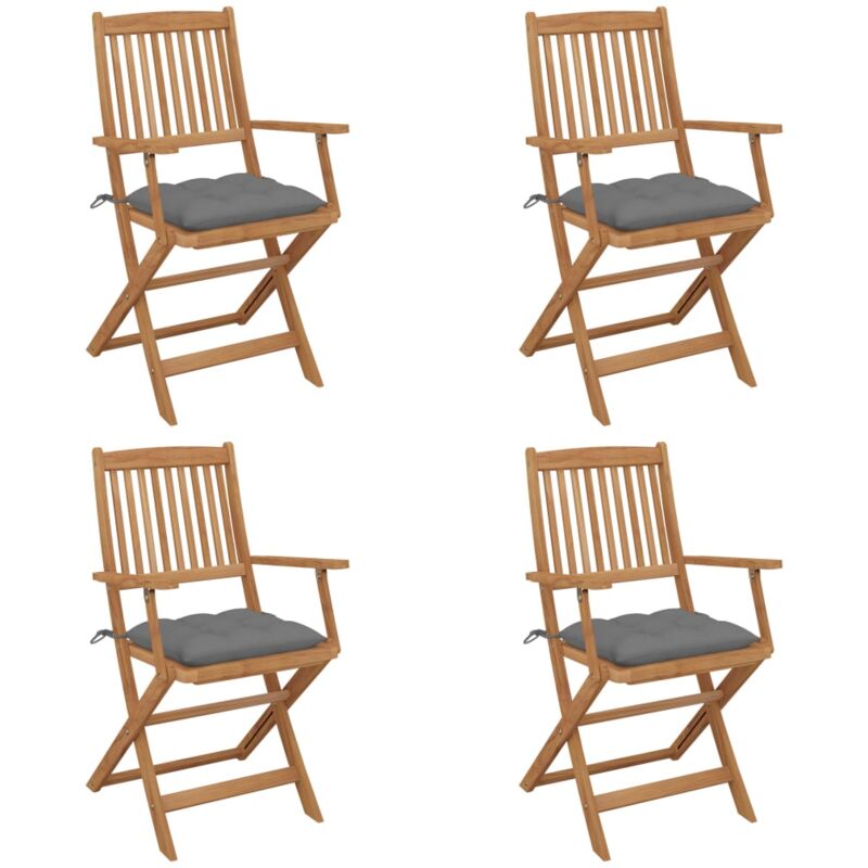 Lot de 4 Chaises pliables de jardin,Siège de Terrasse Chaise d'extérieur avec coussins Bois d'acacia CFW100726