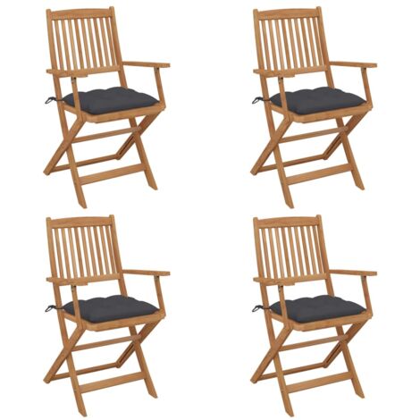 Lot de 4 Chaises pliables de jardin，Siège de Terrasse  Chaise d'extérieur avec coussins Bois d'acacia CFW423968