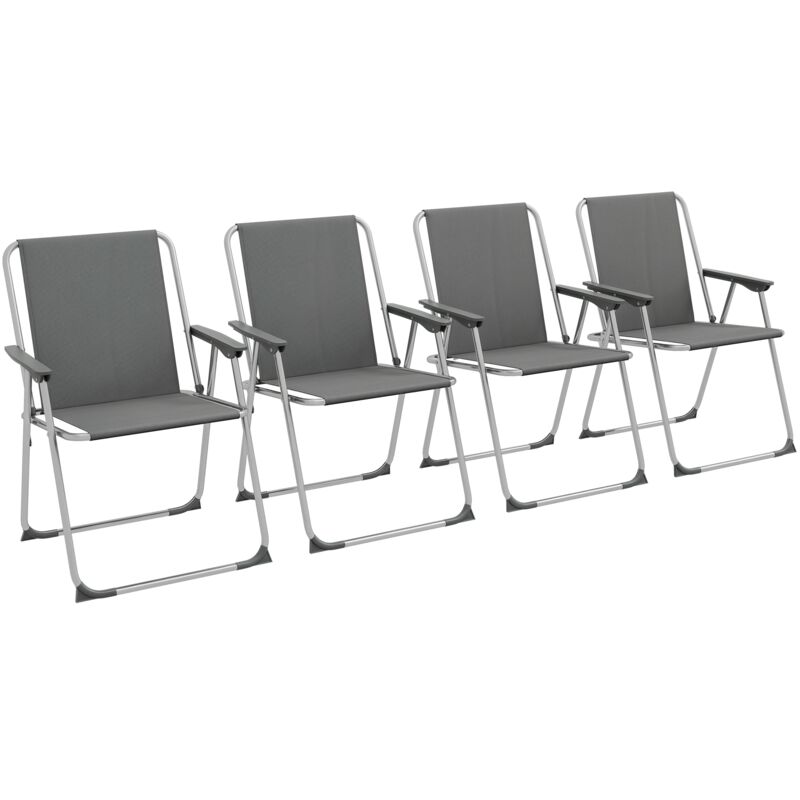 Lot de 4 chaises pliantes de jardin chaises de camping plage avec accoudoirs tissu Oxford gris