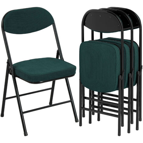 Lot de 4 chaises pliantes de salle à manger, portables, assises et dossiers rembourrés en velours côtelé bleu