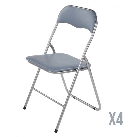 Lot de 4 chaises pliantes en aluminium avec assise rembourrée en PVC gris. Modèle Sevilla