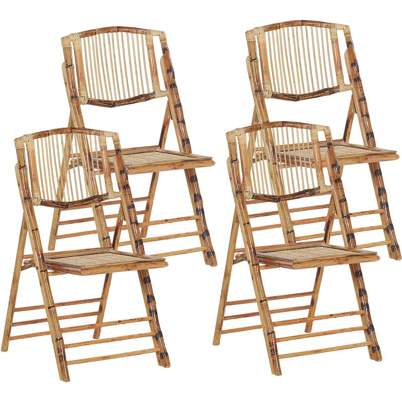 Beliani - Lot de 4 Chaises de Salle à Manger Pliantes en Bambou Naturel et Rotin Parfaites pour Salon ou Cuisine au Style Boho Rustique et Colonial