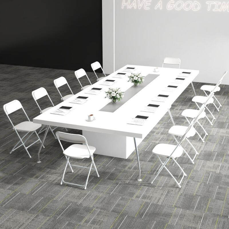 Lot de 4 Chaises Pliantes en Métal Siège Dossier Plastique Cadre Métallique Robuste Blanc CW42242