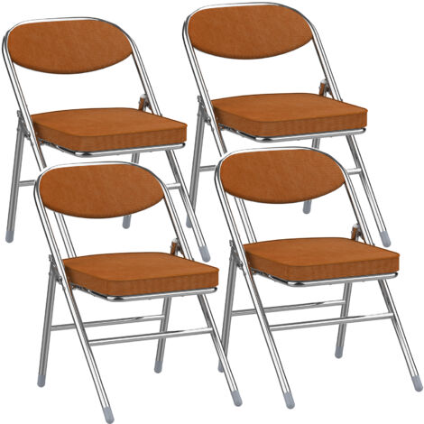 Lot de 4 Chaises Pliantes en Velours Côtelé - Pieds Chromés Argentés & Design Moderne, Gain de Place Maximal pour Cuisine/Bureau/Réunion - Confort Durable & Structure Robuste