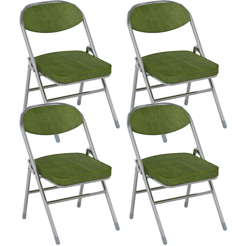 Sifree - Lot de 4 Chaises Pliantes en Velours Côtelé - Pieds Chromés Argentés & Design Moderne, Gain de Place Maximal pour Cuisine/Bureau/Réunion