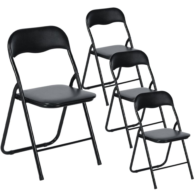 Lot de 4 Chaises Pliantes Noires en Coussin de siège en pu et pieds en métal Style Industriel