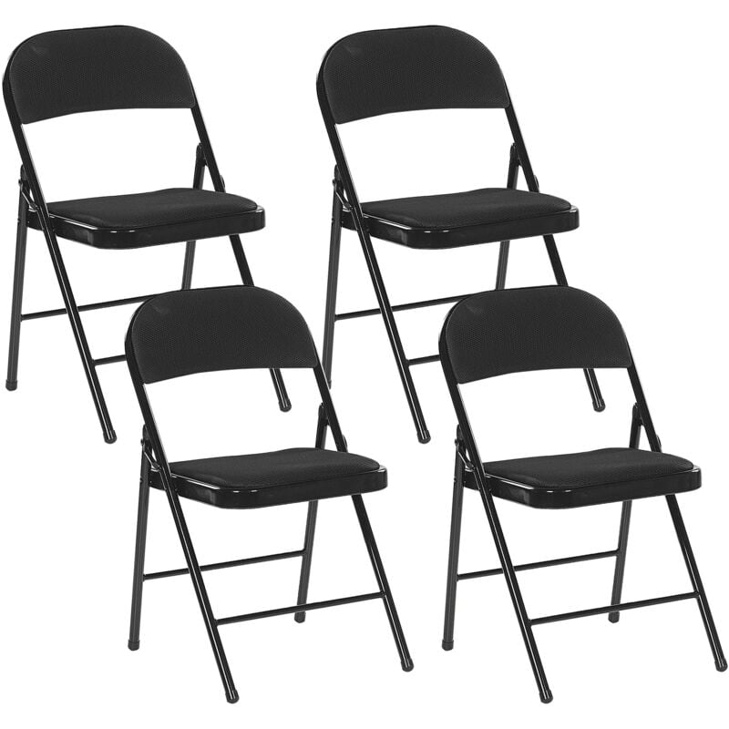Beliani - Lot de 4 Chaises Pliantes en Métal et Tissu Noir Idéales pour Salle à Manger Bureau ou Conférence Élégantes et Pratiques