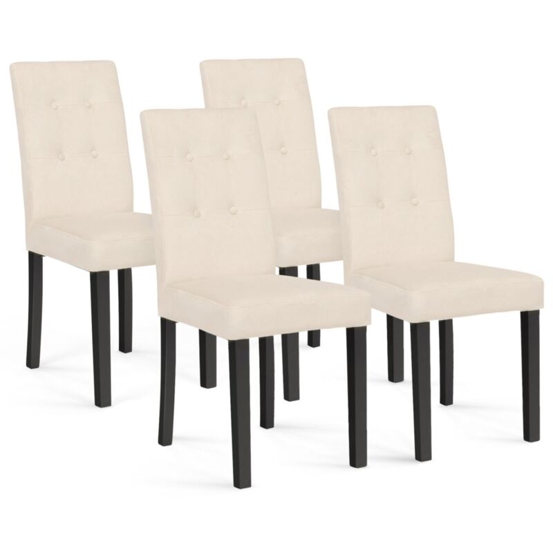 Chaises capitonnées en velours beige pieds noirs : lot de 4