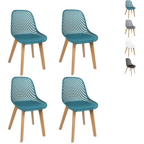 Lot de 4 chaises MADY en velours bleu canard pour salle à manger