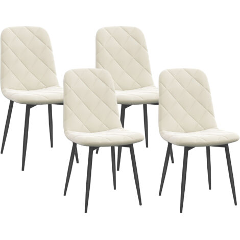 Lot de 4 Chaises Rembourrées, Dossier Haut, Pieds Acier, Velours, Crème