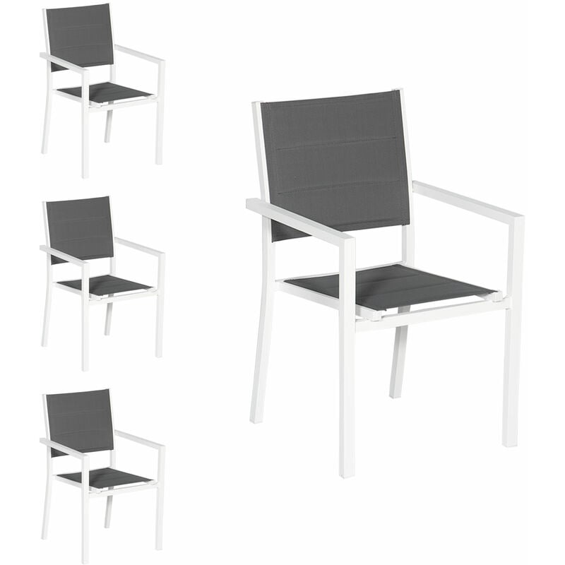 Lot de 4 chaises rembourrées en aluminium blanc - textilène gris - grey