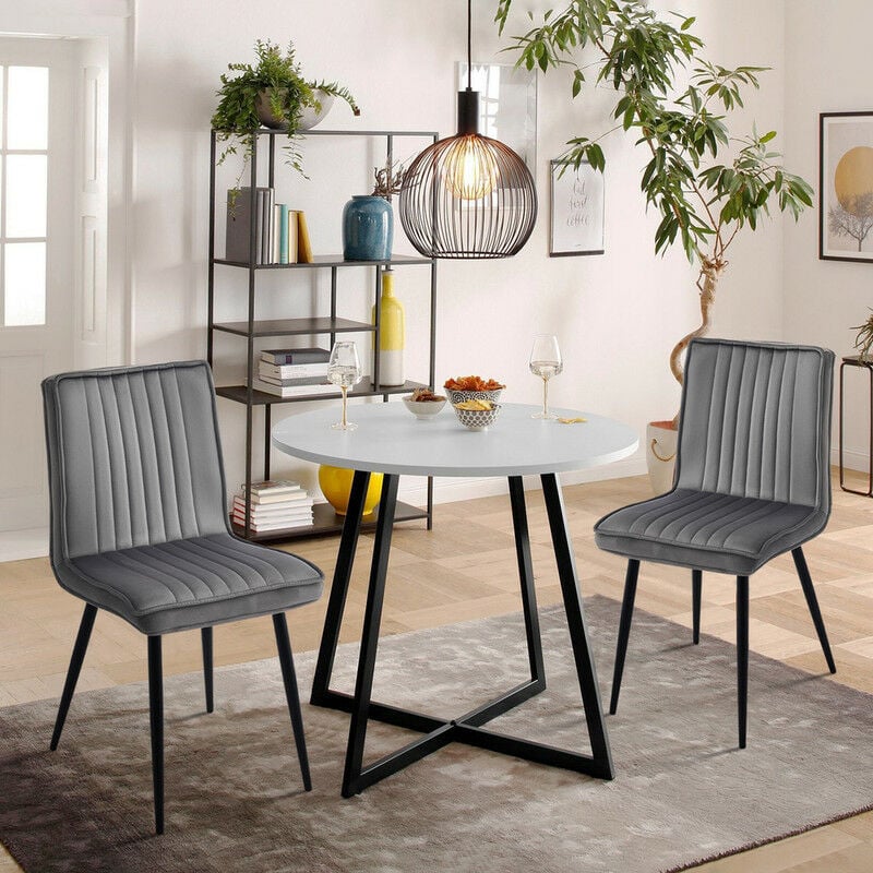 Clipop - Lot de 2 chaises de Salle à Manger, Cuisine, rembourrées, chaises de Table à Manger avec Dossier et Pieds en métal, Gris