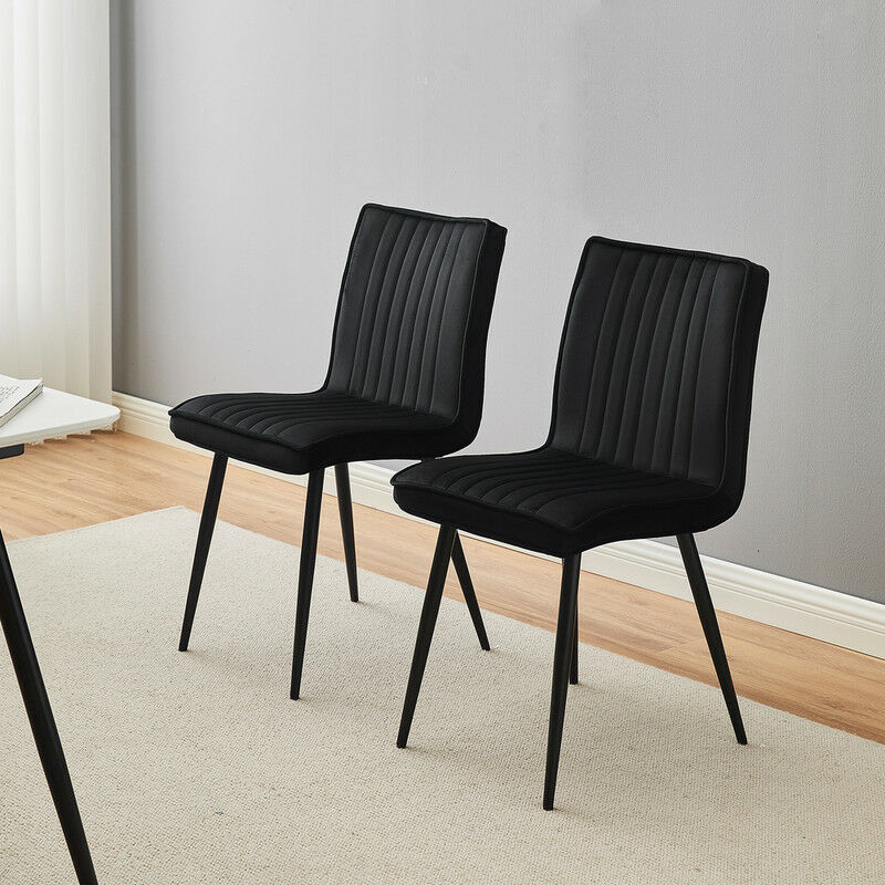Lot de 2 chaises de Salle à Manger, Cuisine, rembourrées, chaises de Table à Manger avec Dossier et Pieds en métal, Noir