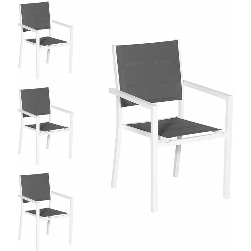 Lot de 4 chaises rembourrées en aluminium blanc - textilène gris - Gris